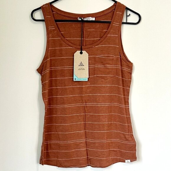 NWT Prana Foundation Scoop Neck Tank in Copper Heather Stripe - Size Small - Picture 2 of 8